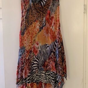 Nostalgia Orange Black Zebra & Animal Print Handkerchief Hem Skirt